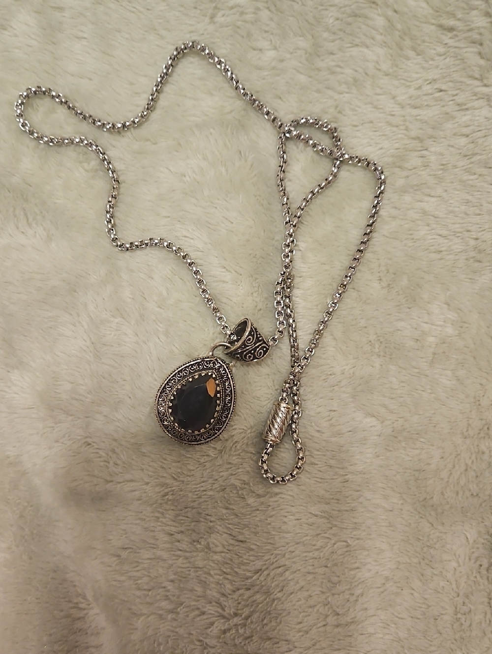 Silver 13" Teardrop Pendant Necklace with GARNET Stone